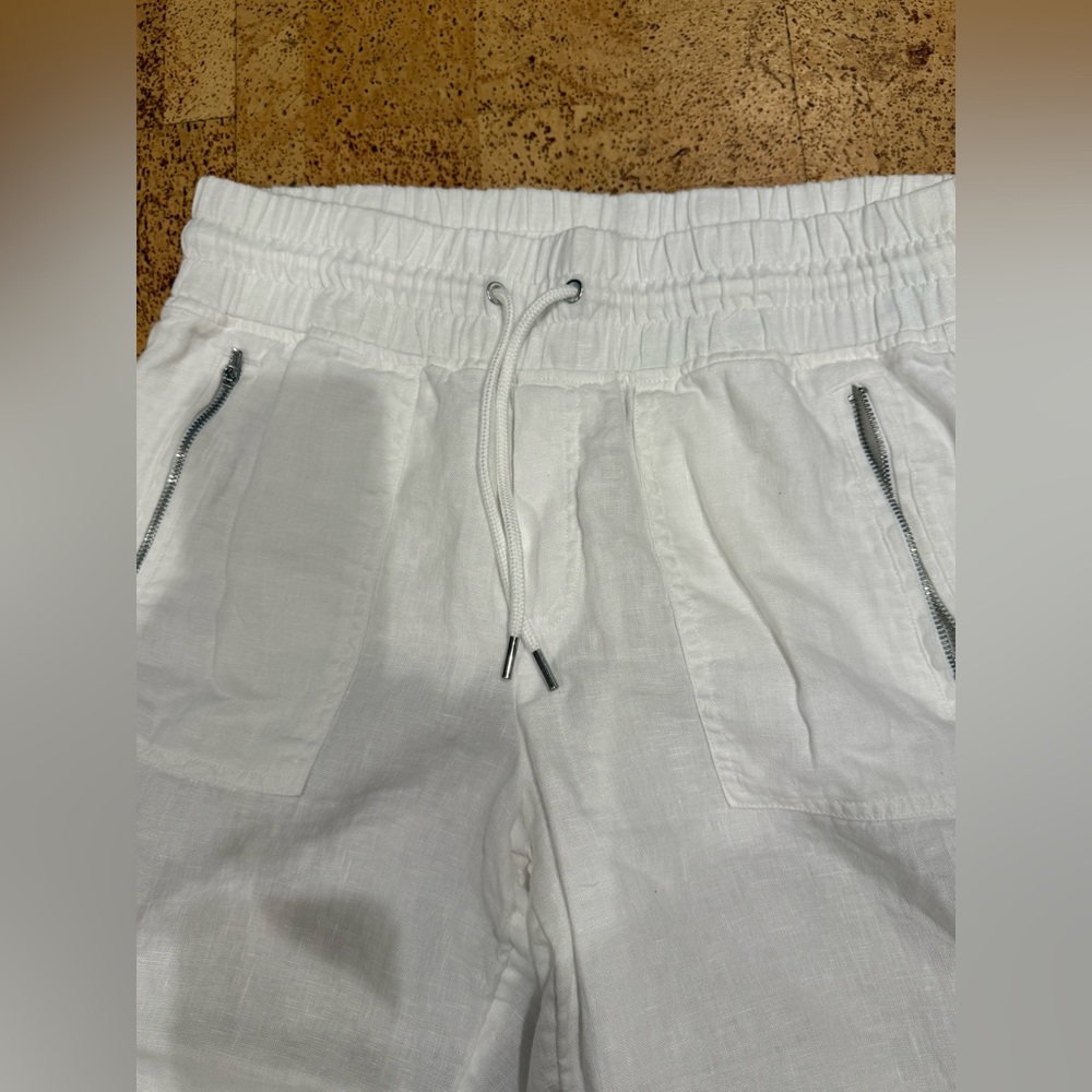 Athleta Cabo Linen Joggers Women's 8 White Chambray Pants 100% Linen Airy Beach - Picture 15 of 16